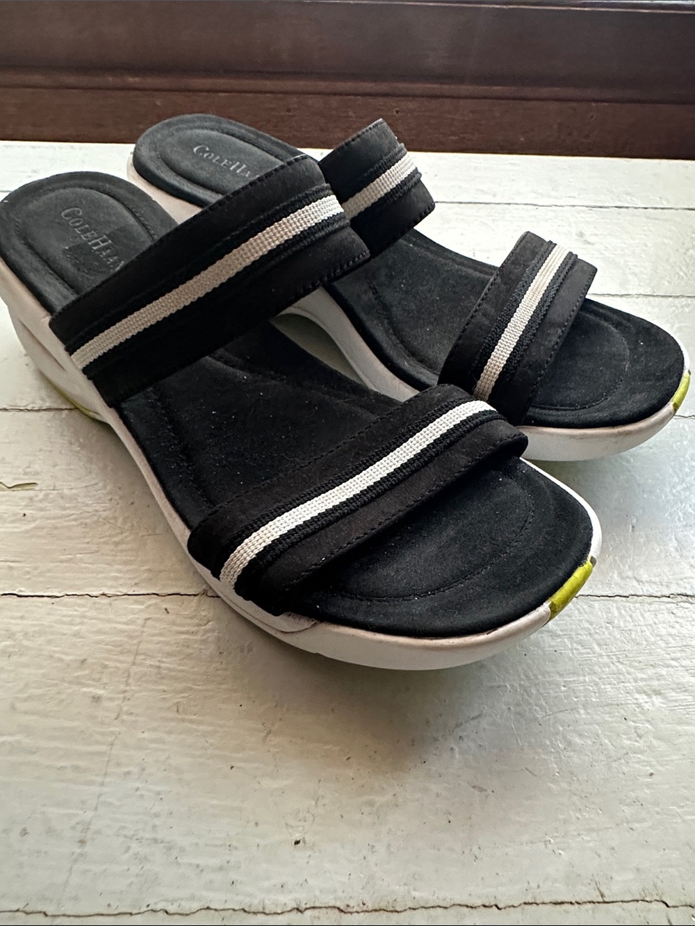 Cole Haan Nike Air colab Black Slide Sandals with White Stripes